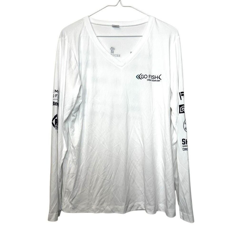 NWT Sport-TEK Go Fish Crew Tampa Bay V-neck Long Sleeve Fishing Tee White Large